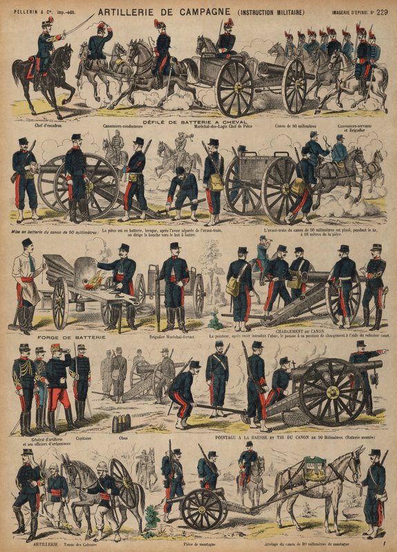 Artilharia de campo do Exército francês (gravura colorida) de French School