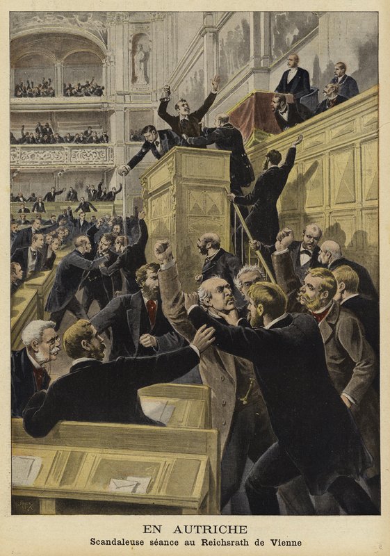 Lutando no Conselho Imperial, Viena, 1897 de French School