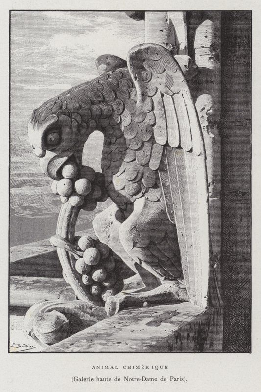 Figura de um animal quimérico, da galeria superior de Notre Dame de Paris (litho) de French School