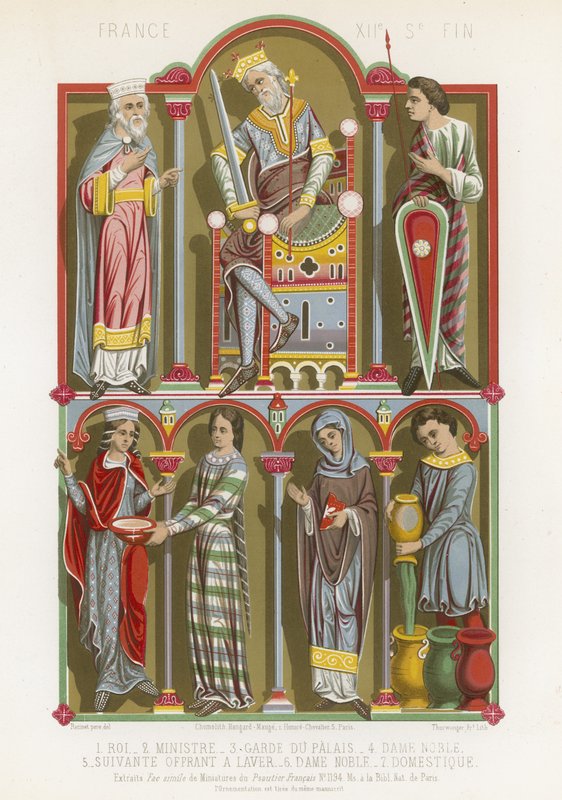 Figuras de um rei, ministro, guarda do palácio, nobre e servo de French School
