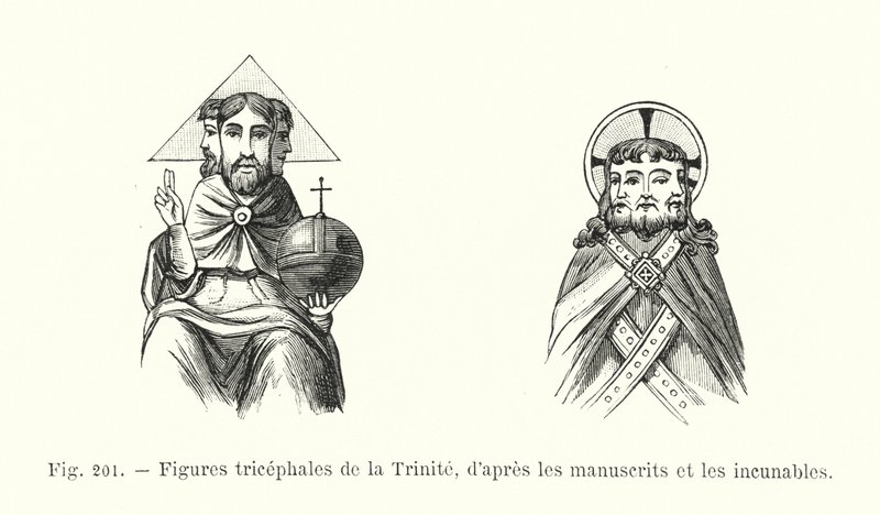 Figuras trinitárias de manuscritos e incunábulos (gravura) de French School