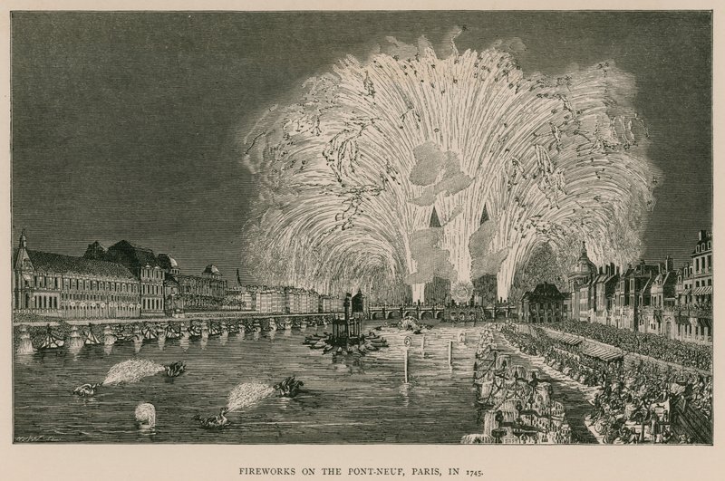 Fogos de artifício na Pont-Neuf, Paris, em 1745 de French School