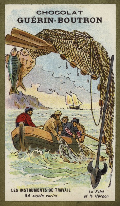 Rede de pesca e arpão de French School