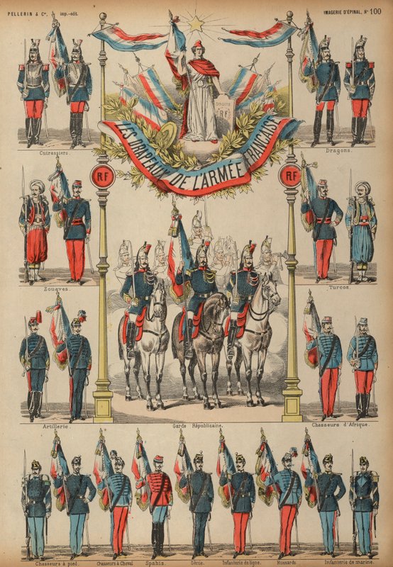 Bandeiras do Exército Francês (gravura colorida) de French School