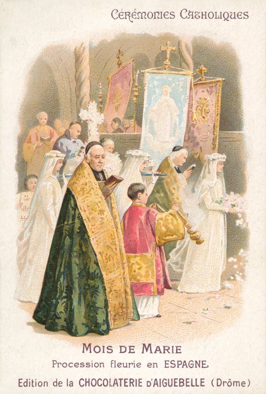 Procissão floral em honra da Virgem Maria no mês de Maio, Espanha (chromolitho) de French School