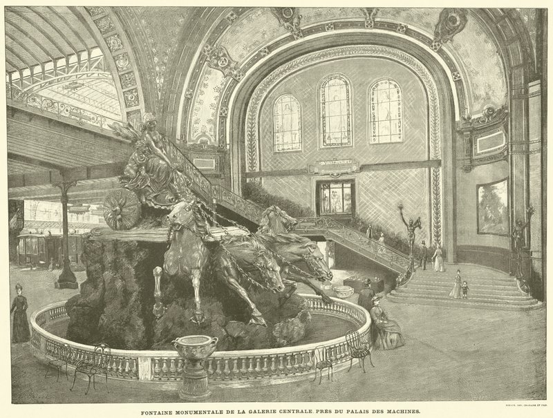 Fonte Monumental da Galeria Central, perto do Palais des Machines (gravura) de French School