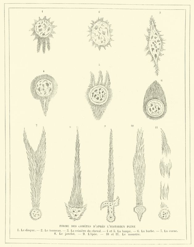 Formas de cometas após o historiador Plínio (gravura) de French School