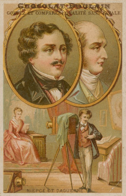 Fundadores da fotografia Niepce e Daguerre com fotógrafo de French School