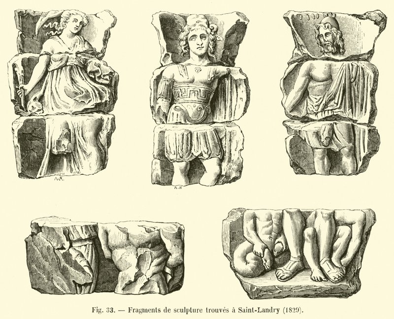 Fragmentos de escultura encontrados em Saint-Landry de French School