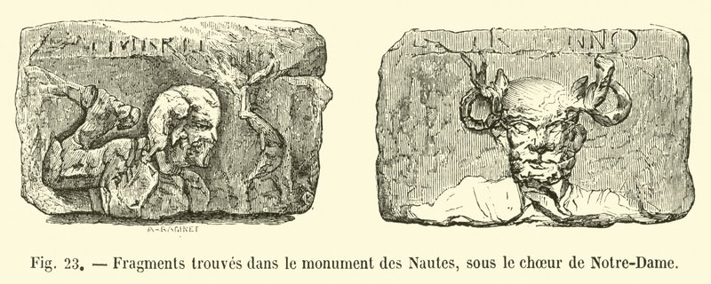 Fragmentos encontrados no monumento dos Nautes, sob o coro de Notre-Dame de French School