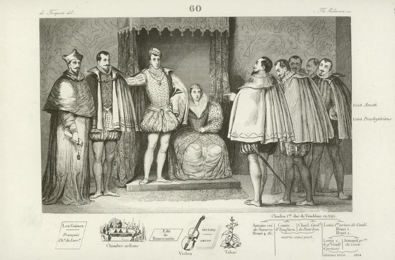 Francis II da França informando deputados do parlamento que ele escolheu seus tios, o duque de Guise e Charles, cardeal de Lorraine, para governar para ele, 1559 de French School