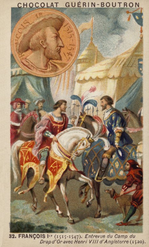 Francisco I da França e Henrique VIII da Inglaterra reunidos no Campo do Pano de Ouro de French School