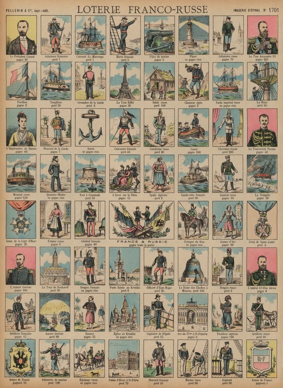Jogo de loteria franco-russo (gravura colorida) de French School