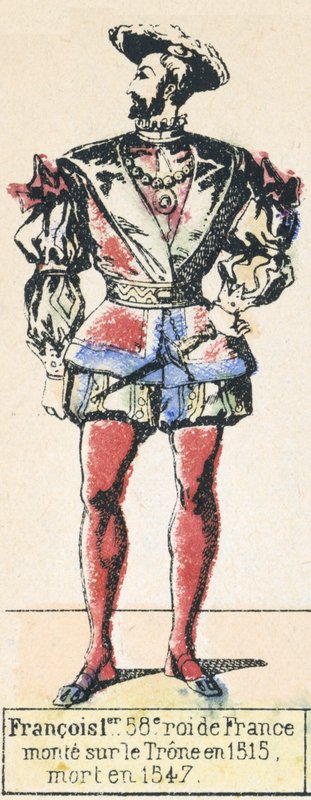Francisco I, 58º rei da França, ascendeu ao trono em 1515, morreu em 1547 (gravura colorida) de French School
