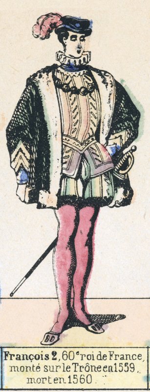 Francisco 2, 60º rei da França, ascendeu ao trono em 1559, morreu em 1560 (gravura a cores) de French School