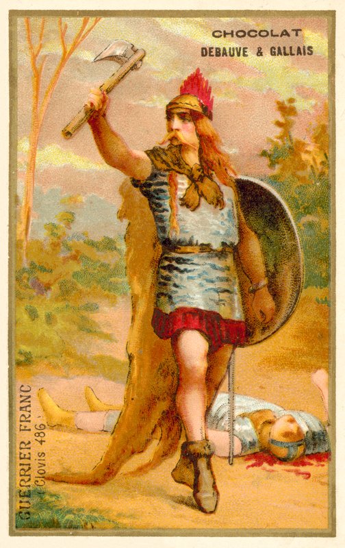 Guerreiro franco da época de Clovis I, 486 (chromolitho) de French School