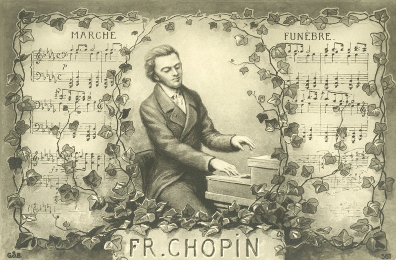 Frederic Chopin e a sua Marcha Fúnebre (litografia) de French School
