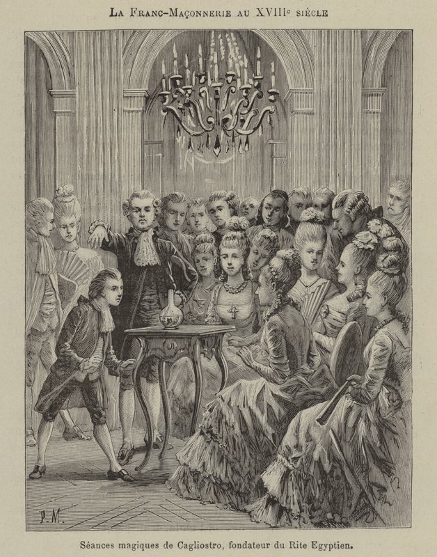 Maçonaria no século XVIII: sessão mágica conduzida por Aleesandro Cagliostro, fundador do rito egípcio (gravura) de French School