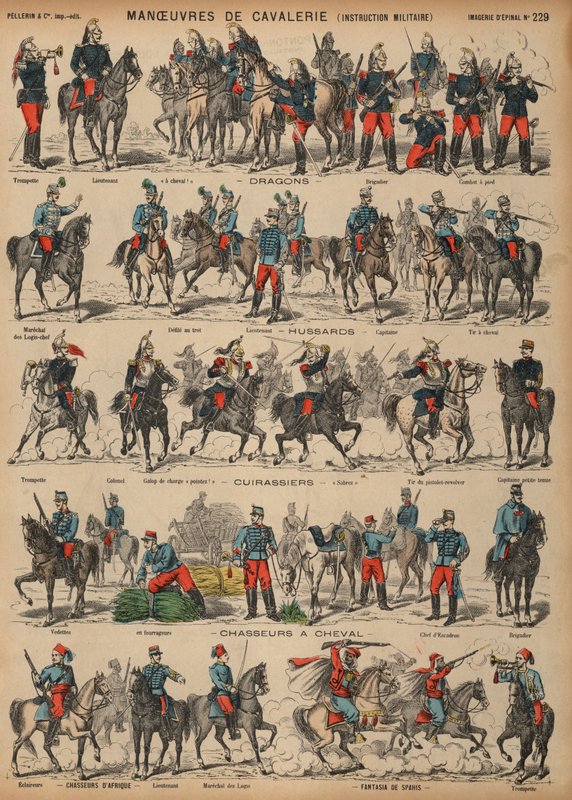 Manobras de cavalaria do exército francês (gravura colorida) de French School