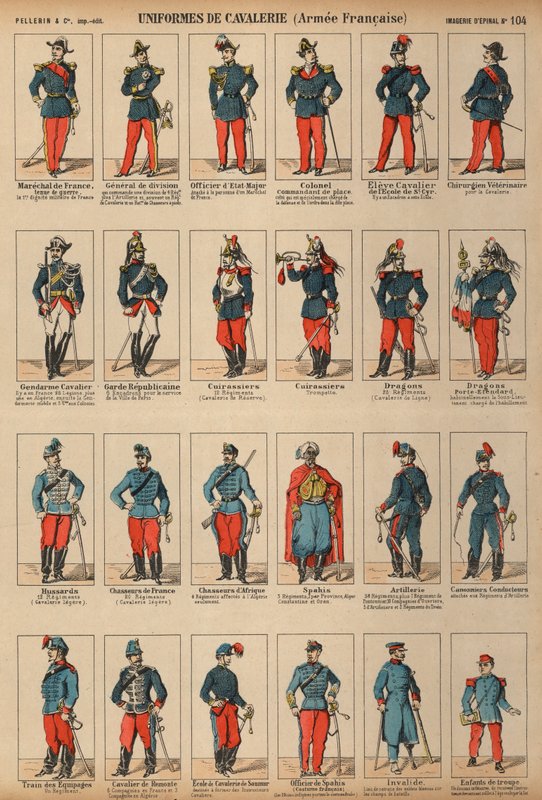 Fardas de cavalaria do exército francês (gravura colorida) de French School