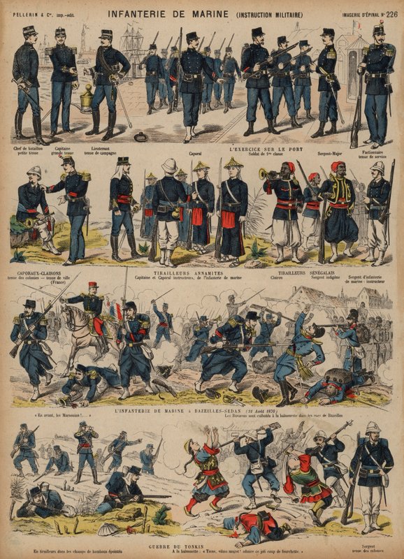 Fuzileiros navais franceses (gravura a cores) de French School