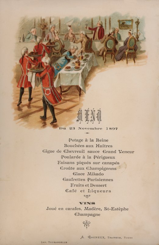 Ementa francesa para um jantar de French School