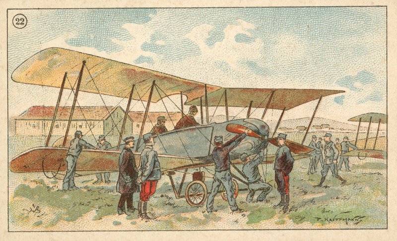 Biplano militar francês (chromolitho) de French School