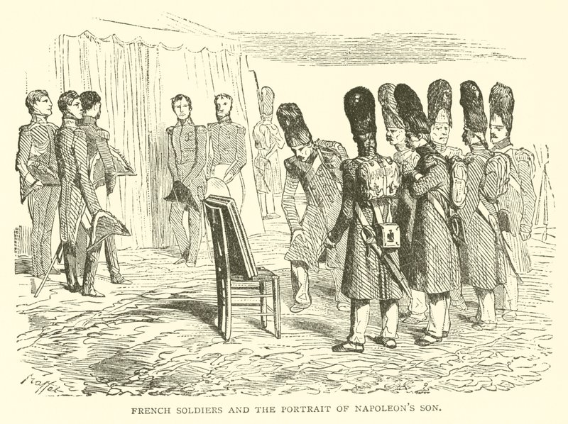 Os soldados franceses e o retrato do filho de Napoleão (gravura) de French School