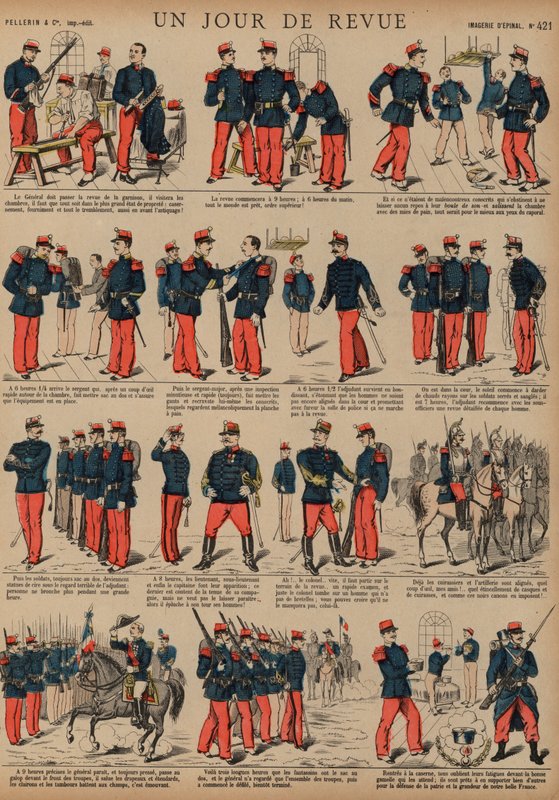 Soldados franceses no dia de uma revisão (gravação colorida) de French School