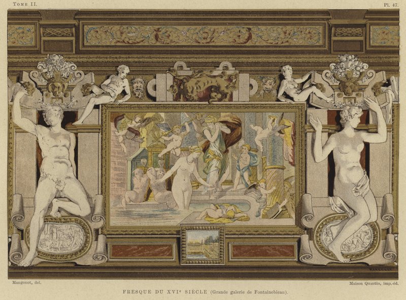 Afresco no Chateau de Fontainebleau, França, do século XVI de French School