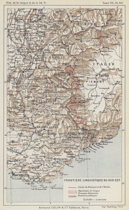 Fronteira Linguística do Sudeste (cor litho) de French School