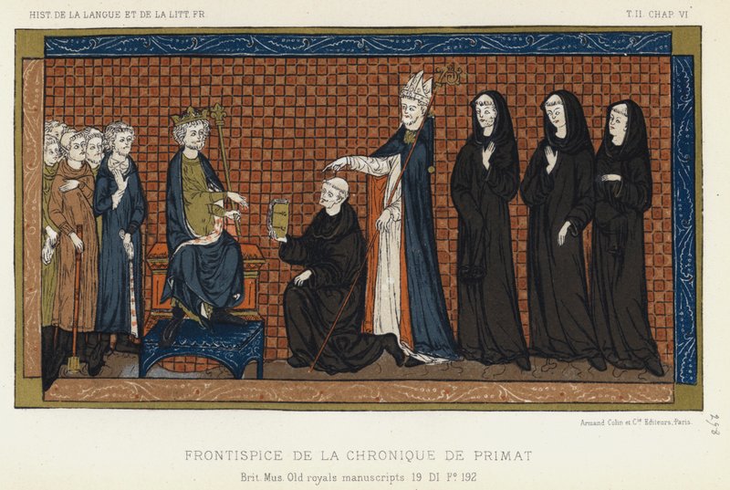 Frontispício de The Primate Chronicle (cor litho) de French School