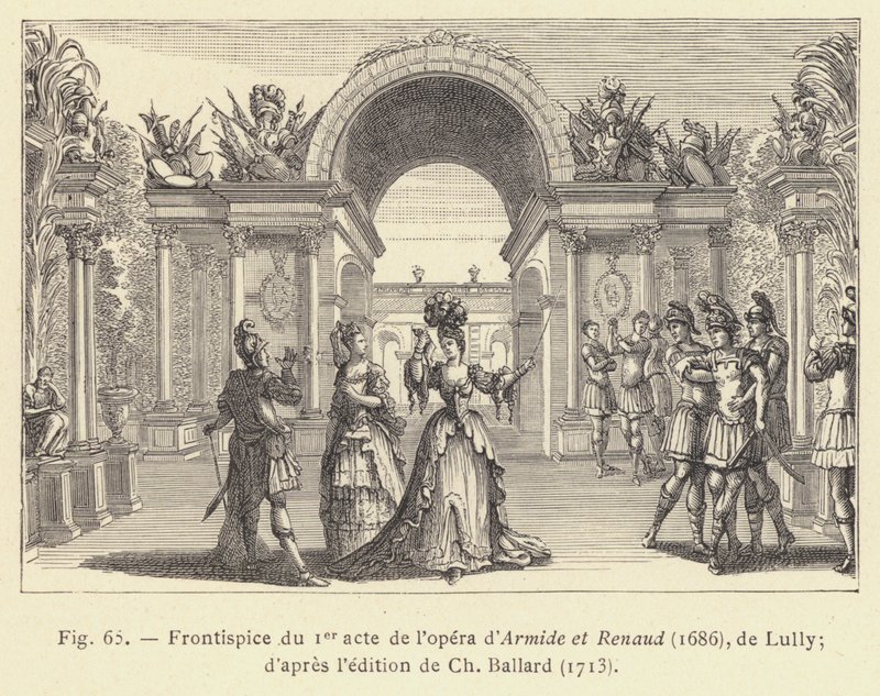 Frontispício ao Acto I da ópera de Armide e Renaud de French School