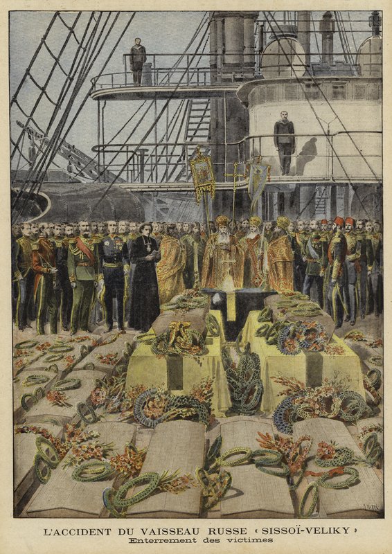 Funeral das vítimas do acidente a bordo do couraçado russo Sissoi Veliky, 1897 de French School