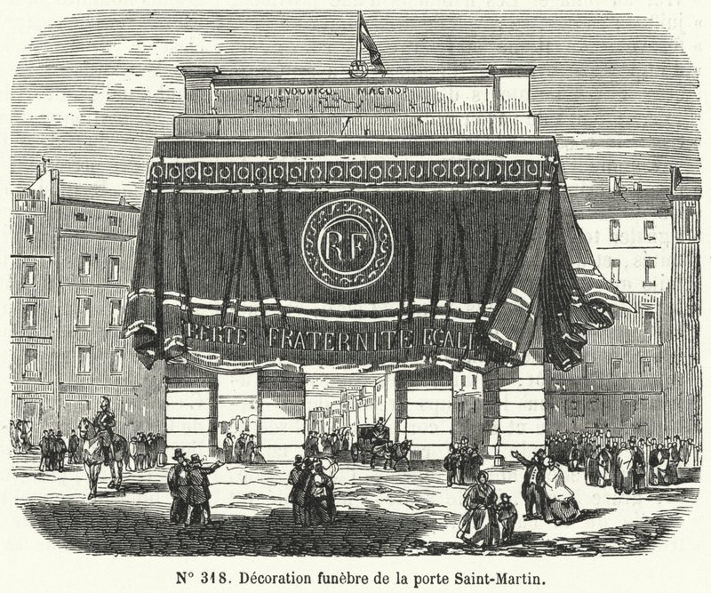 Decoração funerária da Porte Saint-Martin em homenagem às vítimas da revolta dos Dias de Junho, Paris de French School