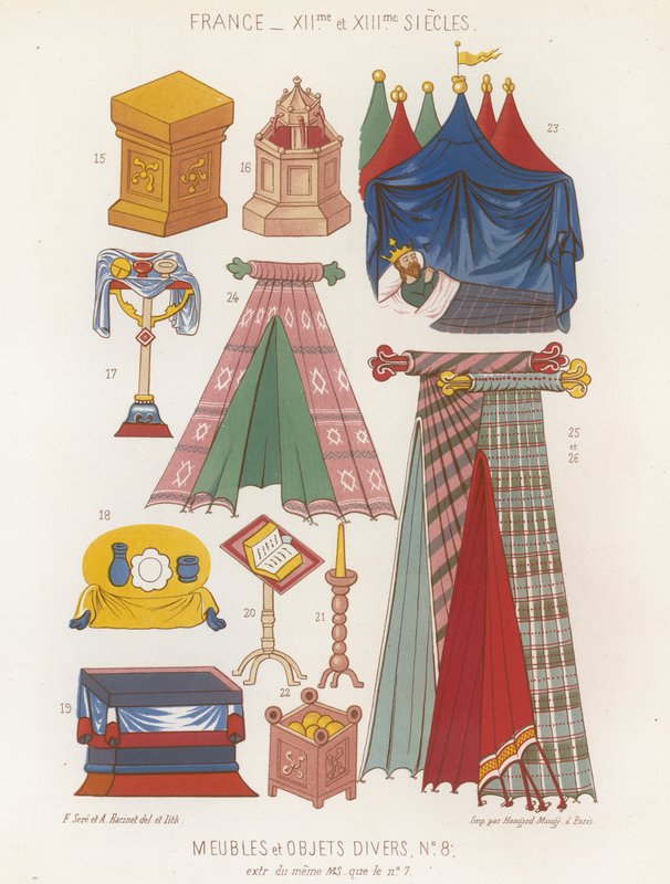 Móveis e vários objetos dos séculos XII e XIII de French School
