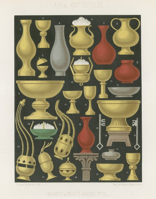 Móveis e vários objetos dos séculos XII e XIII de French School
