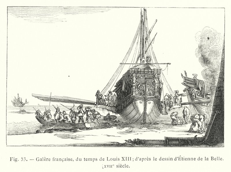 Galé francesa, do tempo de Luís XIII; depois de um desenho de Etienne de la Belle, século XVII (gravura) de French School