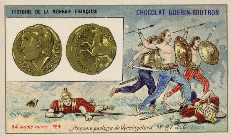 Moedas gálicas de Vercingetorix, 52 BC (chromolitho) de French School