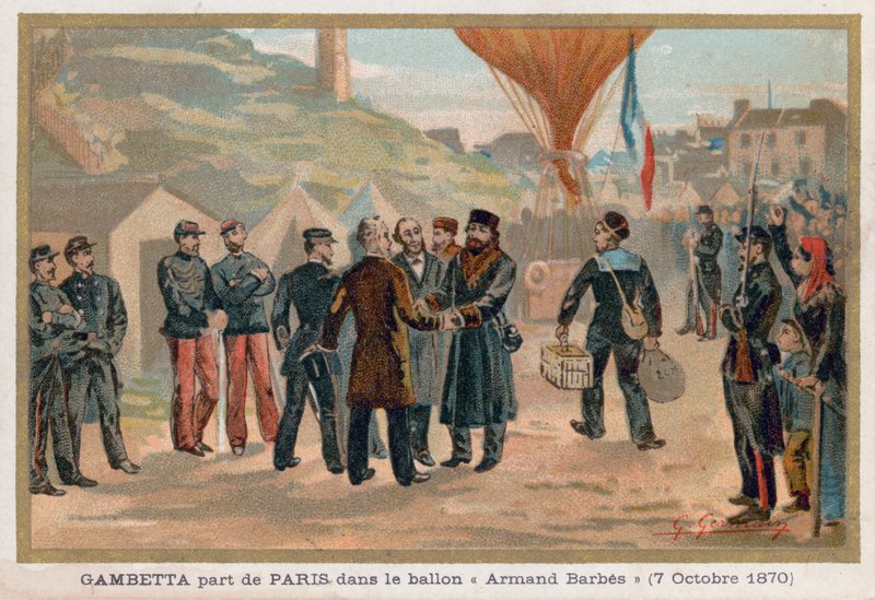 Gambetta deixa Paris no balão de ar quente Armand-Barbes de French School