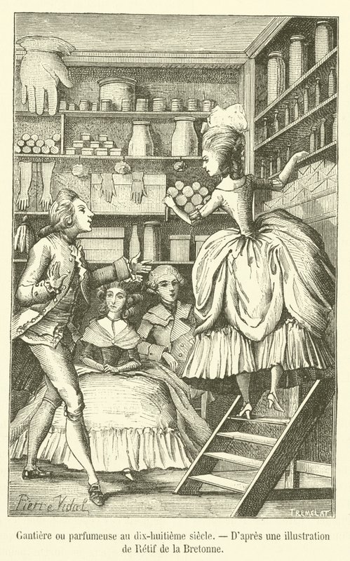 Fabricante de luvas ou perfumista no século XVIII (gravura) de French School