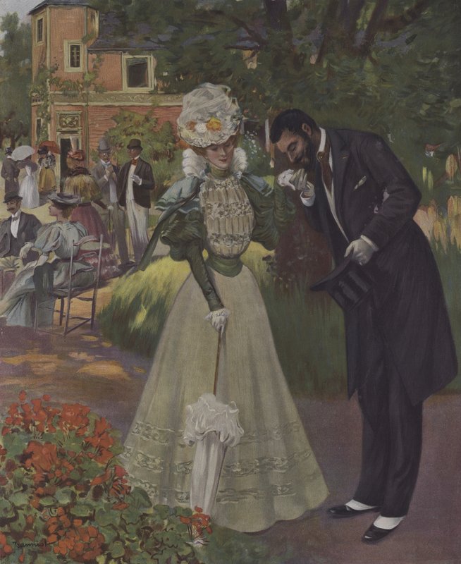 Festa no Jardim. Ilustração da capa do Le Figaro Illustre, abril de 1897 (cor litho) de French School