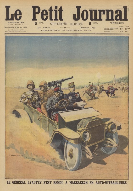 General Hubert Lyautey, residente geral do Marrocos francês, visitando Marrakech em um carro blindado (cor litho) de French School