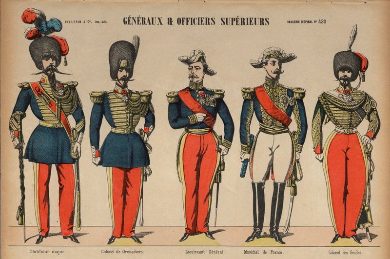 Generais e oficiais superiores do Exército Francês (gravura a cores) de French School