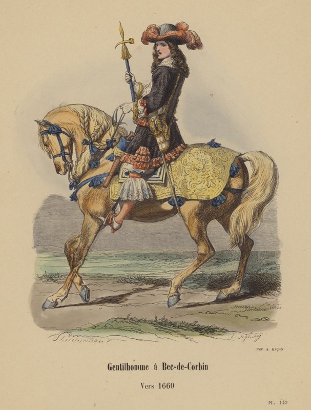 Gentleman at Bec-de-Corbin, Cerca de 1660 (gravação a cores) de French School