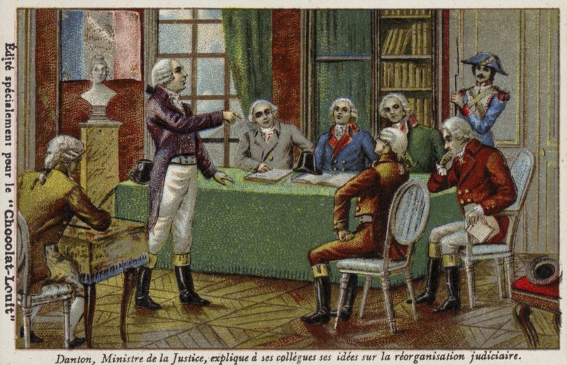 Georges Danton, Ministro da Justiça, explicando suas idéias sobre a reorganização judicial aos seus colegas, 1792 de French School