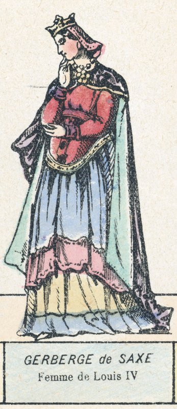 Gerberge de Saxónia, Esposa de Luís IV (gravura a cores) de French School