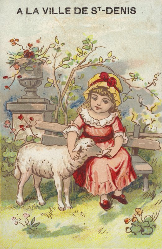 Menina, acariciar, cordeiro de French School