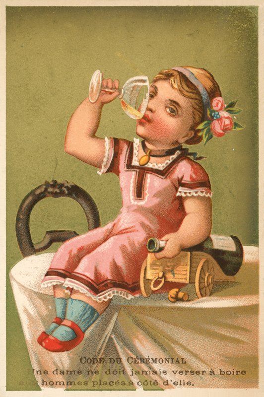 Menina bebendo champagne (chromolitho) de French School