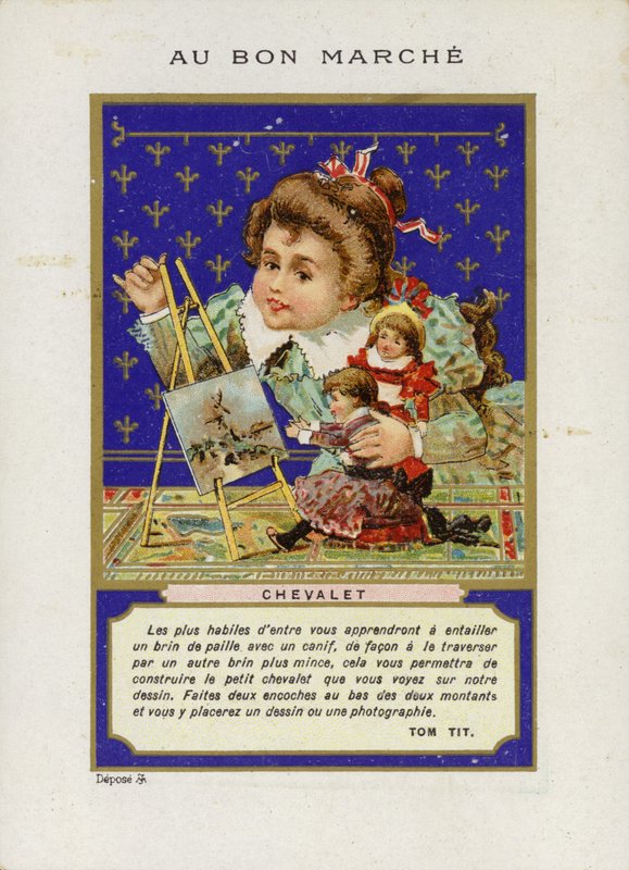 Menina, tocando, bonecas, quadro, chevalet de French School